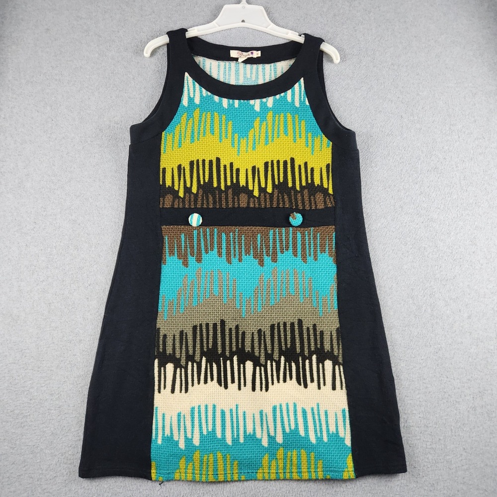 Aryeh Shift Dress Womens XL Multi Drip Print Waffle Knit Modern Sleeveless